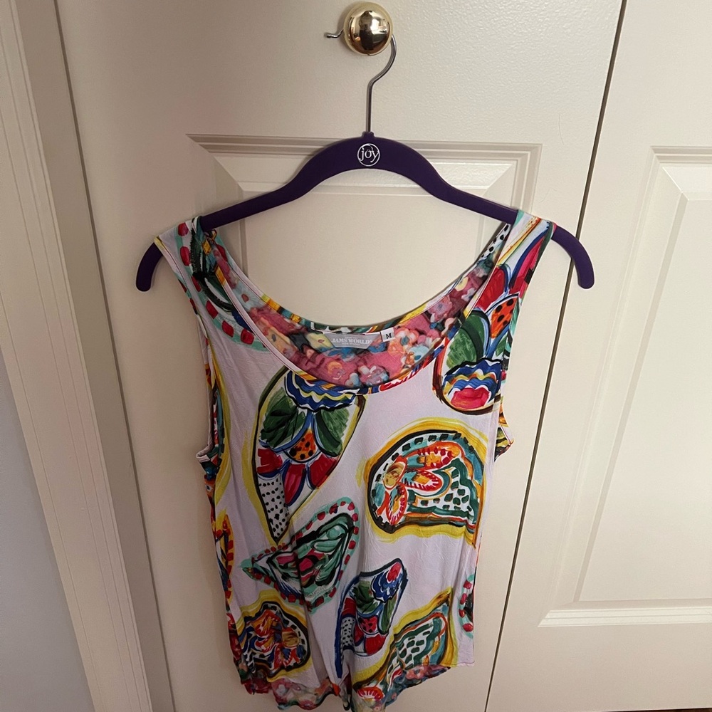 Jams World White Yellow Sleeveless Tank Top with Graphic Design